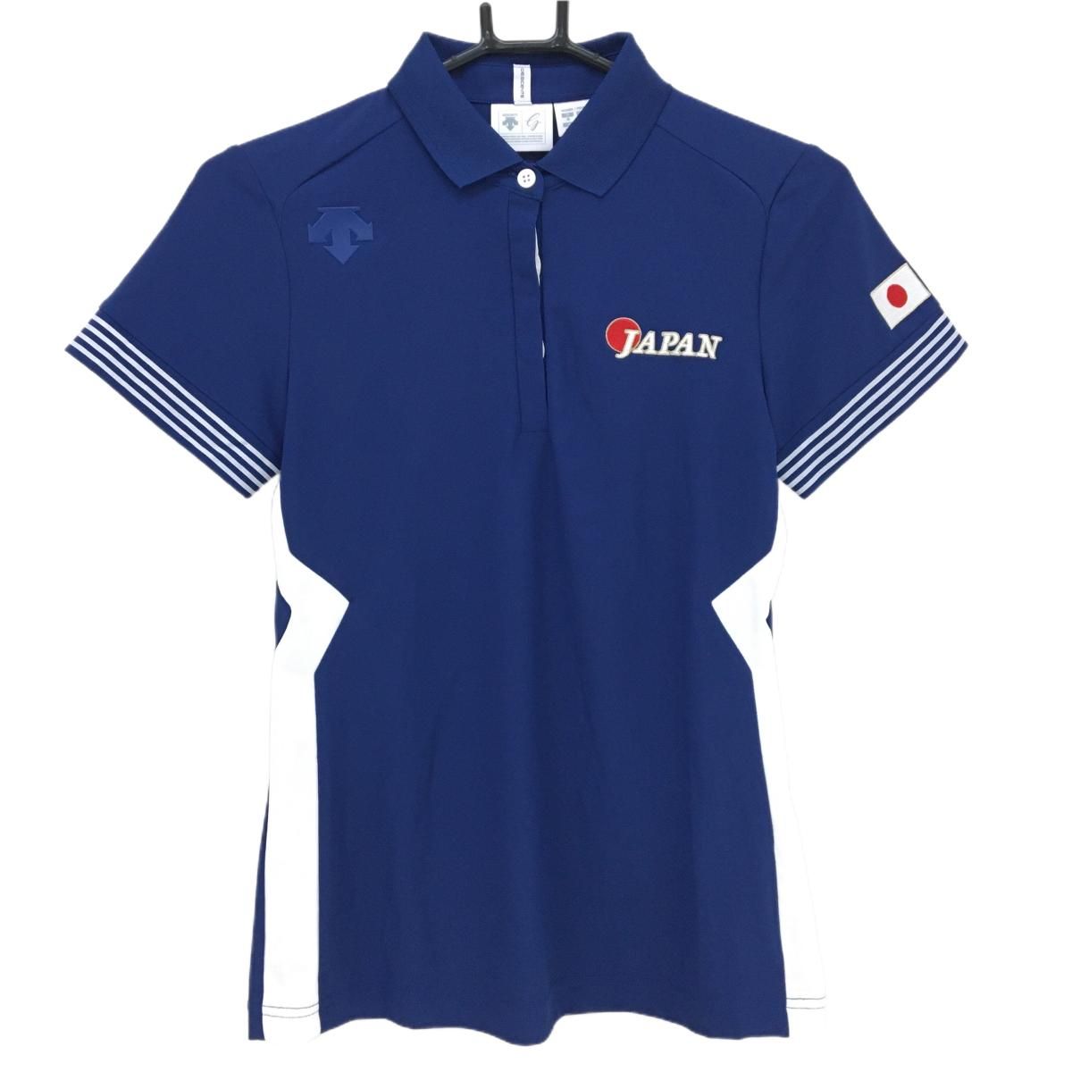 SALE価格【新品】デサントゴルフ 半袖ポロシャツ ネイビー×白 日本代表 吸水速乾 UVカット 中田英寿　 レディース M ゴルフウェア DESCENTE