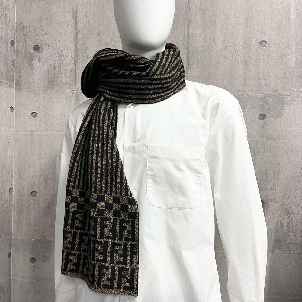 FENDI マフラー ストール ズッカ柄 ペカン ユニセックス ストライプ