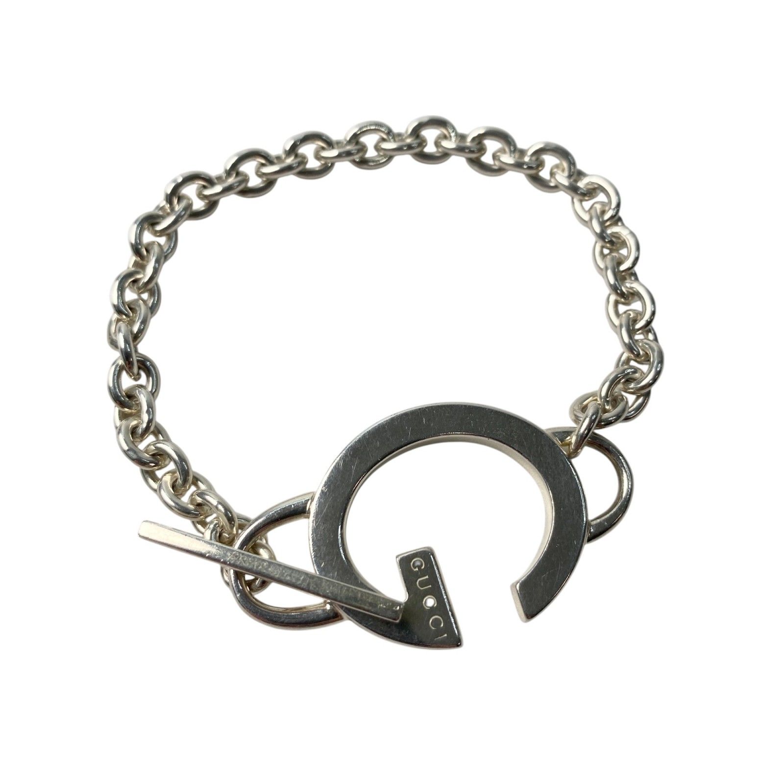 GUCCI　グッチ　インターロッキングG　ブレスレット　Ag925 GUCCI 美品□GUCCI グッチ AG925 レザー アラベスク インター