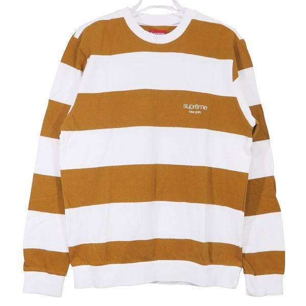 SUPREME シュプリーム 16SS STRIPED PIQUE CREWNECK ストライプ ピケ クルーネック ロングスリーブ Tシャツ ゴールド カットソー ロンT 長袖 ボーダー octk