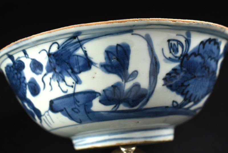 中国古美術 古玩 明代 南方系 青花 古染付 花図 茶碗 古安南