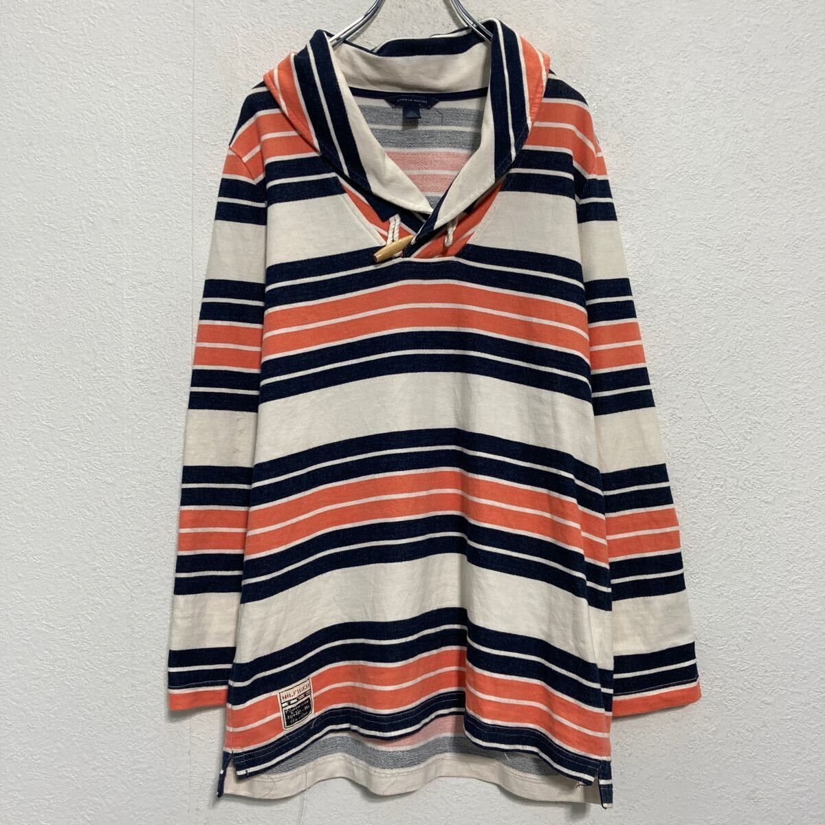 TOMMY HILFIGER ロゴ スウェット トミーフィルフィガー L ボーダー 古着卸 アメリカ仕入 a609-6889