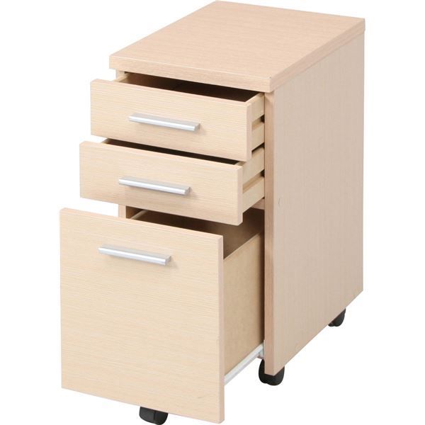 サイドチェスト 袖机 約幅300mm ナチュラル キャスター付き コンパクト スリム インキャビネット組立品 書斎 オフィス デスク 代引不可