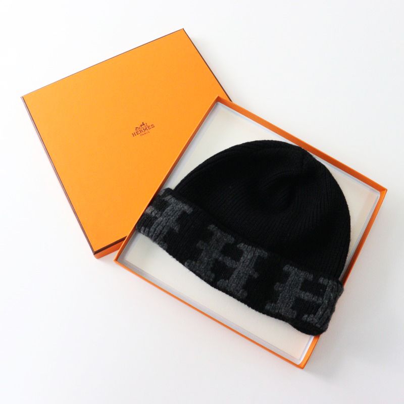 Archive HERMES Margiela H motif cashmere knit cap |エルメス マルジェラ期 Hモチーフ カシミヤニットキャップ LA 黒 2400014400359