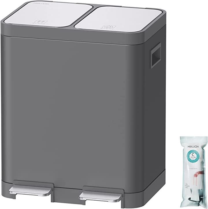 Mbillion ゴミ箱 分別 2段 おしゃれ ごみ箱 ふた付きゴミ箱 ペダル式 キッチン ダストボックス 2x15L インナーバケット2つ グレー グレー 15 15L