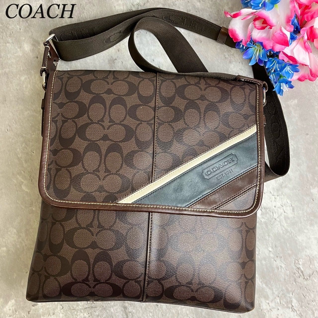 良品 コーチ COACH メッセンジャーバッグ シグネチャー PVC ...