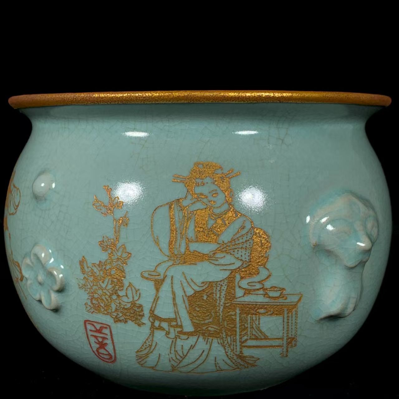 ♦中国 古玩 古陶磁 類品は宋時代 黒釉 双耳瓶 アンティーク 骨董品 中国時代物.旧蔵.宋汝窯.包口銘文彫.仕女紋.獣頭洗.文房具.古