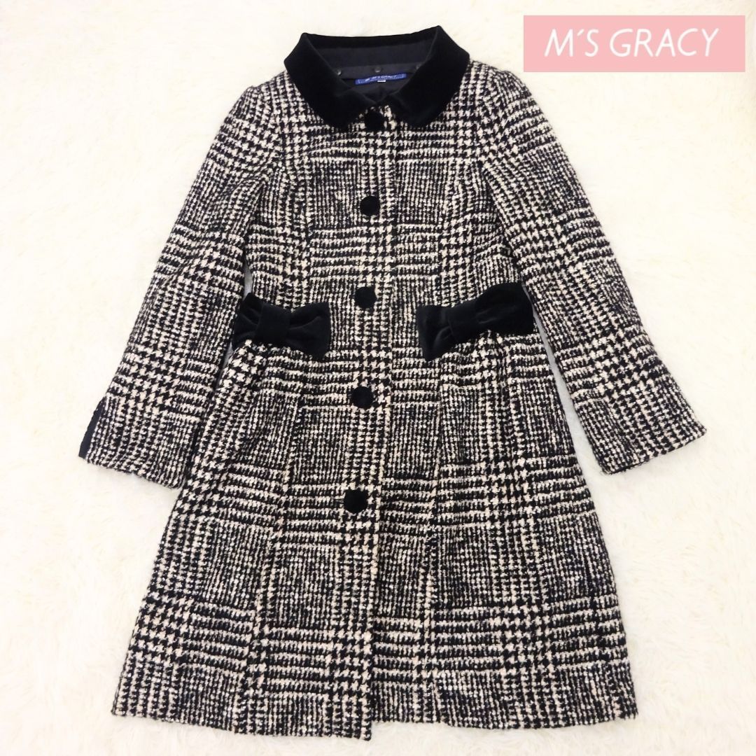M'S GRACY エムズグレイシー コート 襟付き ベロア 千鳥格子柄 M'S GRACY エムズグレイシー コート 襟付き ベロア 千鳥格子柄
