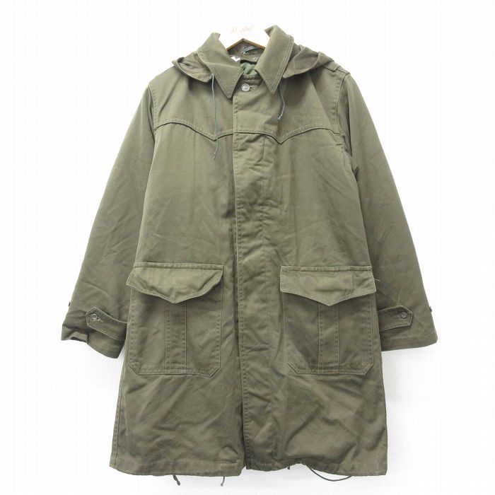 M/古着 長袖 ミリタリー コート パーカー メンズ 80s スロベニア軍 ロング丈 緑系 グリーン 内側キルティング 23nov04 中古 アウター