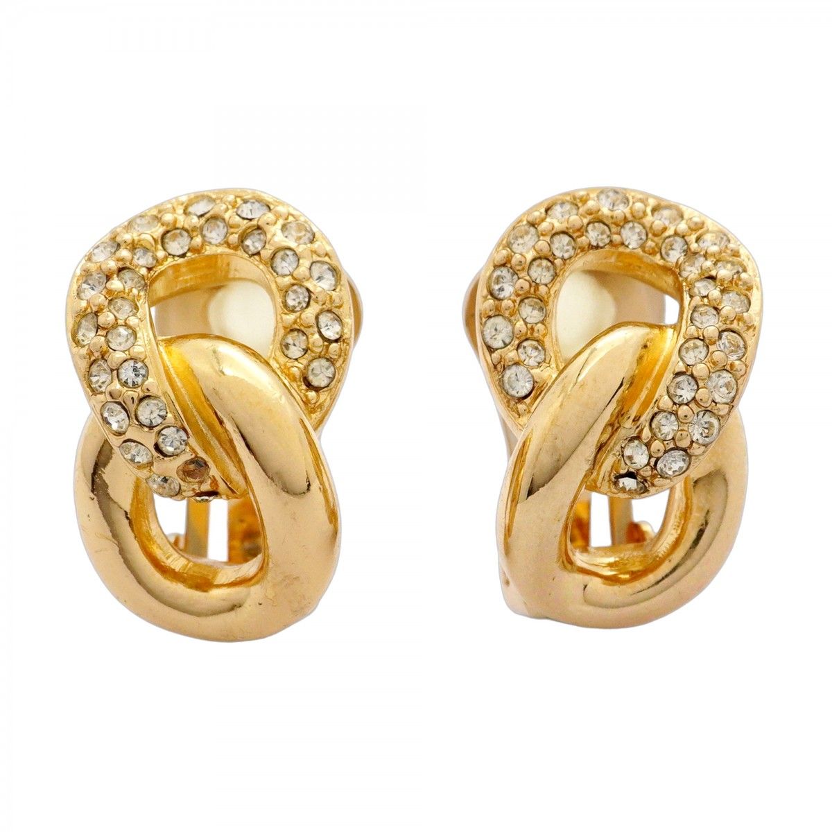 5jmb0297 クリスチャンディオール イヤリング チェーン GPメッキ ラインストーン ゴールド レディース