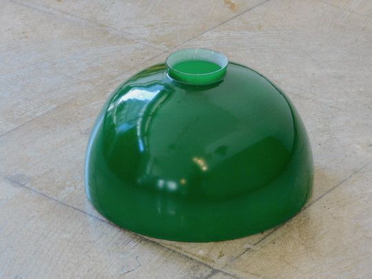 ふるいガラス電笠・緑 HK-a-03599 / 古道具 アンティーク 電傘 ランプシェード 照明 氷コップ 和硝子