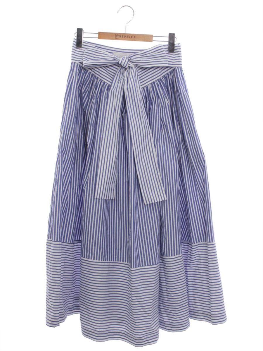 ブルックスブラザーズ コットン ストライプ ボウウエストベルト 100219438 マキシスカート 6 ブルー|ホワイト ITFRRWUYJOAZ
