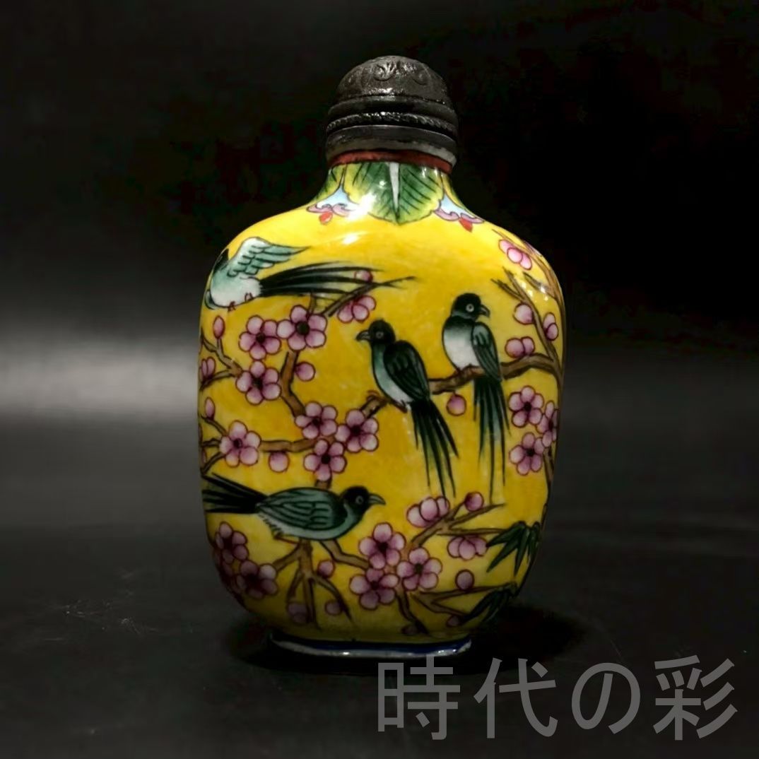 中国古美術 清代 銅胎画琺瑯鼻煙壺 喜上眉梢 細密画工 蔵友館蔵出 中国 古董品 古玩 細工 古置物 縁起物 時代物 R07092114
