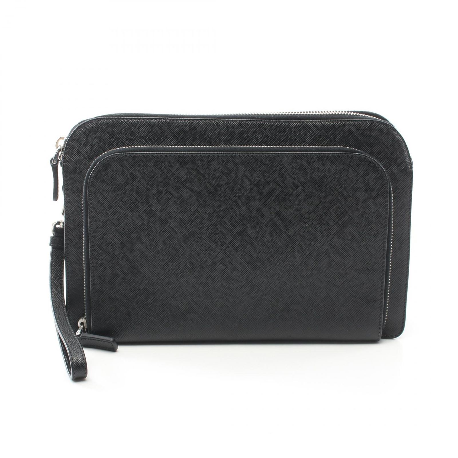 プラダ PRADA セカンドバッグ クラッチバッグ VR0051 ブラック サフィアーノレザー セカンドバッグ メンズ Used A