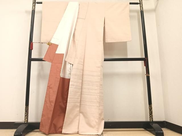 平和屋着物○紅花紬 米沢 横段霞文 正絹 逸品 CAAX4520ut