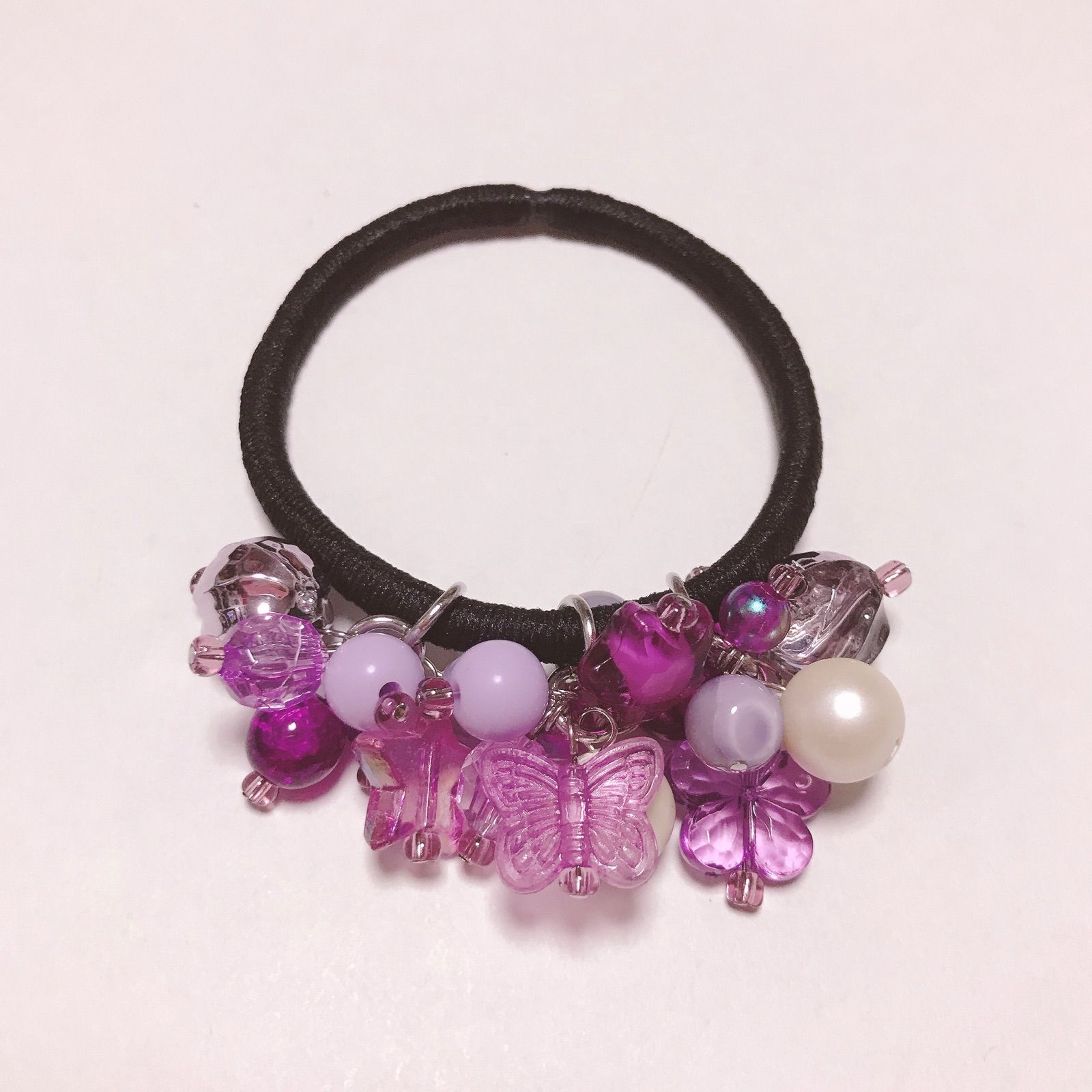 じゃらじゃら  ヘアゴム  清楚なパープル じゃらじゃら ヘアゴム 清楚なパープル