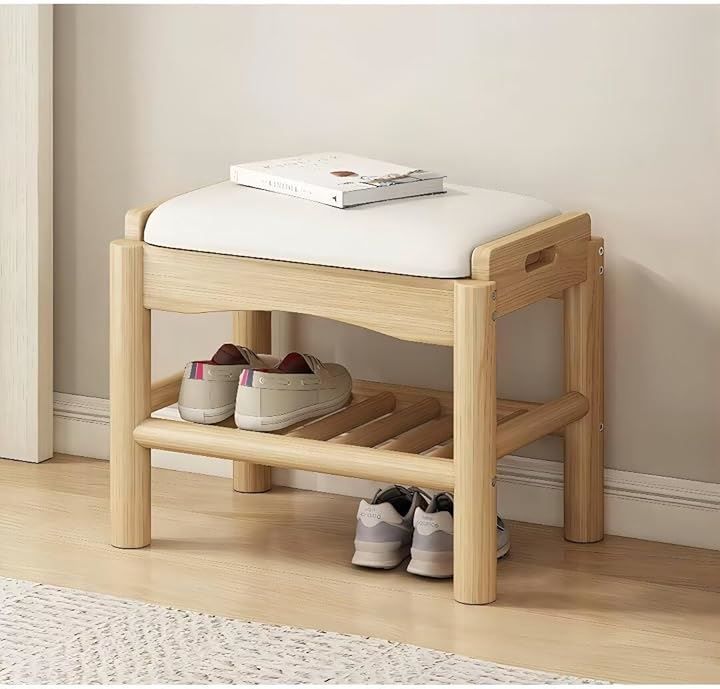 PANCY 玄関ベンチ 木製 無垢材 北欧 天然木 シューズラック 収納ベンチ 玄関椅子 玄関スツール シューズボックス 靴収納 雑貨 家具 ウッドカラー 45x30x40cm