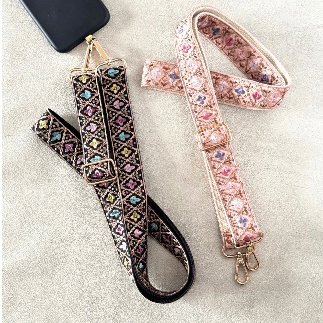インド刺繍リボン スマホショルダー ショルダーストラップ ショルダーベルト アーガイルフラワー