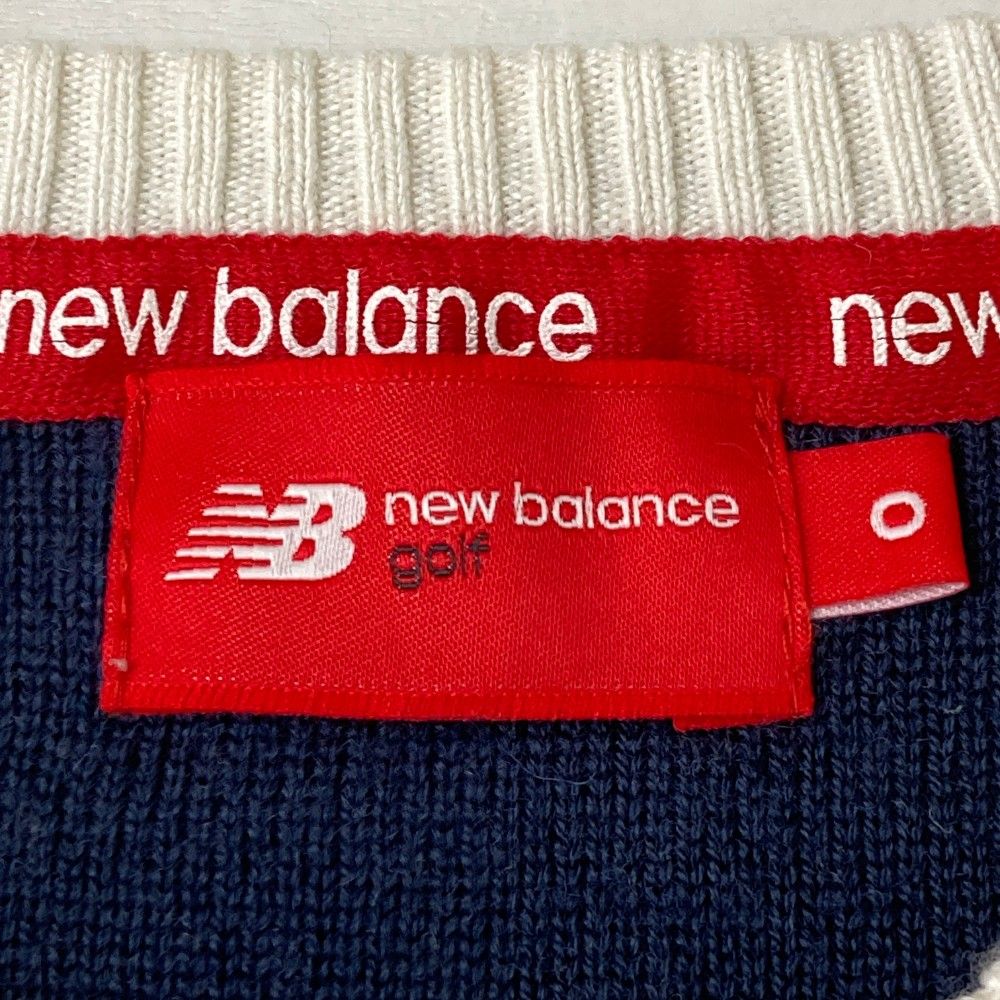 サイズ：0 NEW BALANCE GOLF ニューバランス  ウール混 ニットセーター ボーダー×総柄 ホワイト系 [240101422949] ゴルフウェア レディース ストスト NEW BALANCE GOLF ニューバランス ウール混 ニットセーター