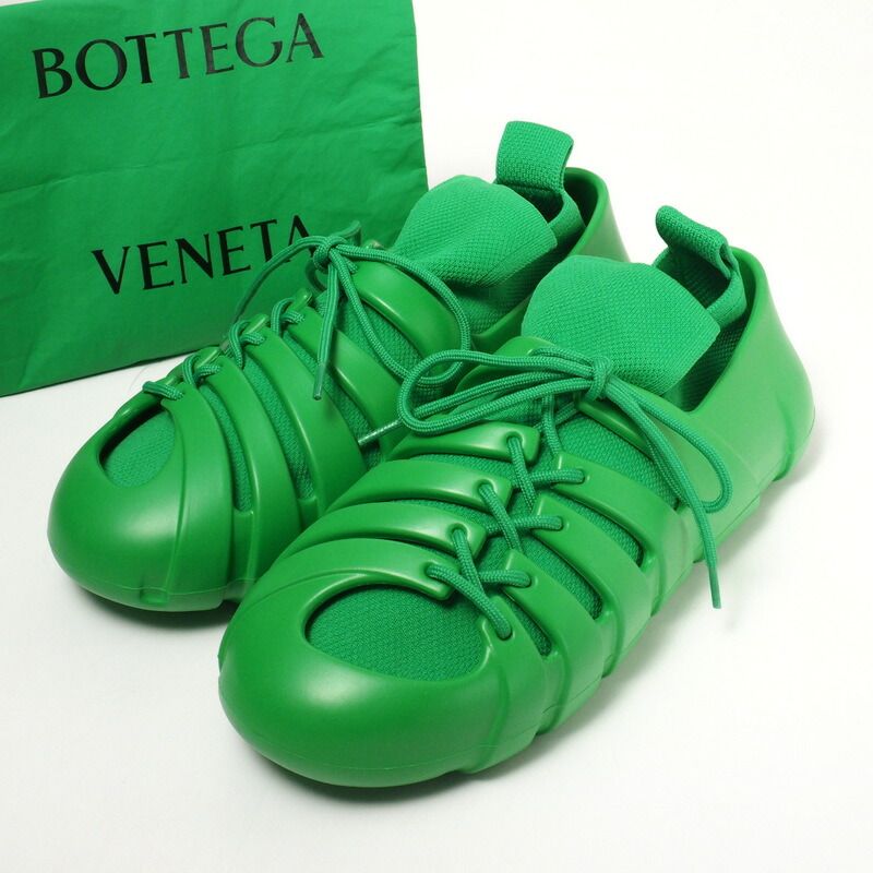 ■美品■BOTTEGA VENETA ボッテガヴェネタ トレイル スニーカー TECH KNIT GEL RUBBER メンズ  サイズ40（25cm相当）靴 ラバー ニット グリーン イタリア製 ブランド古着【中古】20240330/GP6163