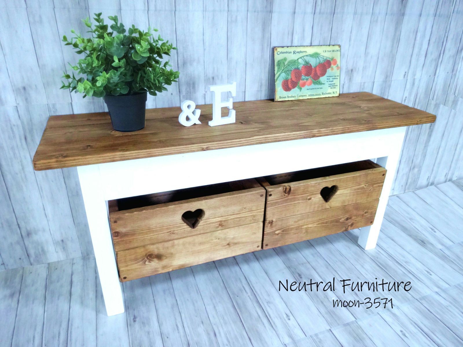 ハンドメイド ２人掛けベンチ ハートボックス チーク×ホワイト