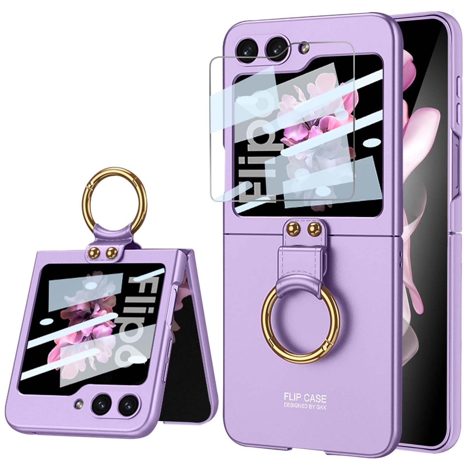 【人気商品】Flip6ケース Flip6ケース リング付き/折りたたみ/レンズ保護/かわいい/柔らかい/傷防止/耐衝撃/ワイヤレス充電可能 flip6純正ケース z (パープル) z Galaxy Galaxy フリップ6ケース ギャラ