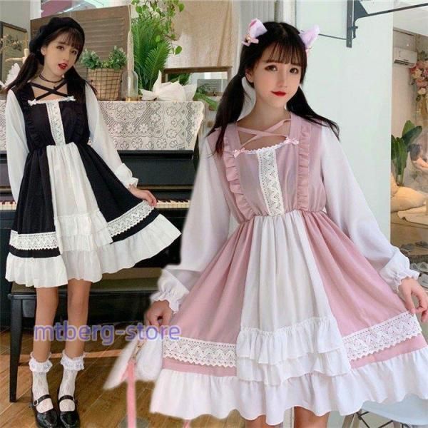 コスプレ衣装セット ヘッドドレス付き ロリータドレス 上下セット