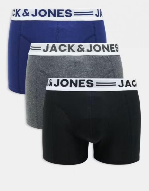 送料無料 ジャック アンド ジョーンズ メンズ トランクス アンダーウェア Jack - Jones 3 pack trunks in blue and gray Dark gray|Ocean
