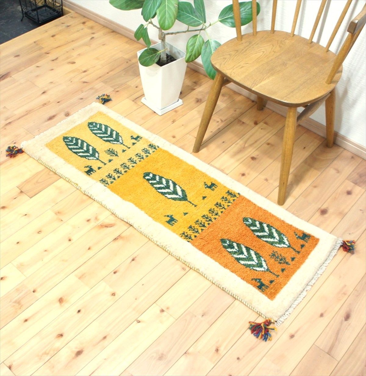 ペルシャ ギャッベ ミニランナー ラグ 120x43cm からし色 黄金色 オレンジ グラデーション RJ14242s