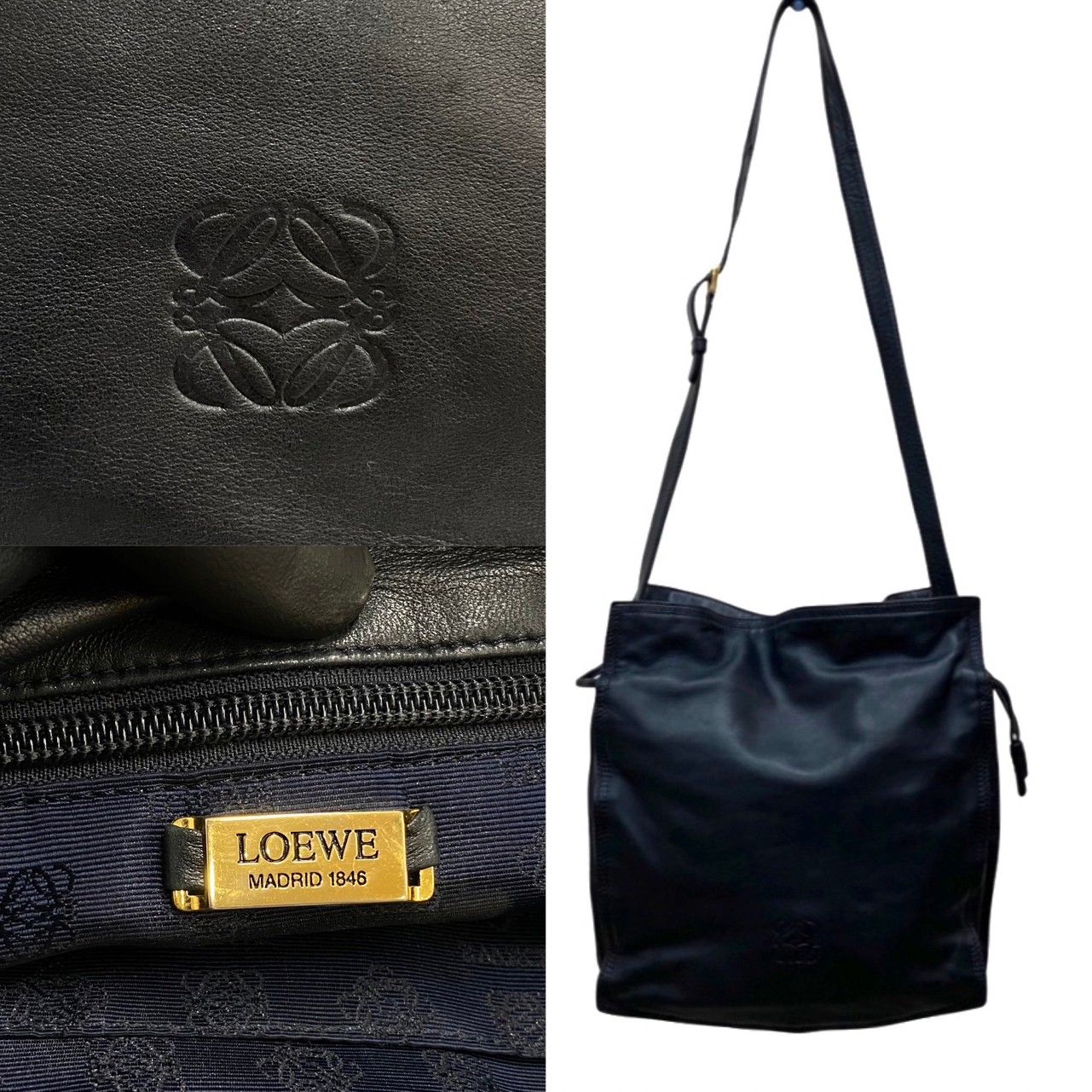 極 美品 希少品 LOEWE ロエベ アナグラム ロゴ ナッパレザー 本革 巾着