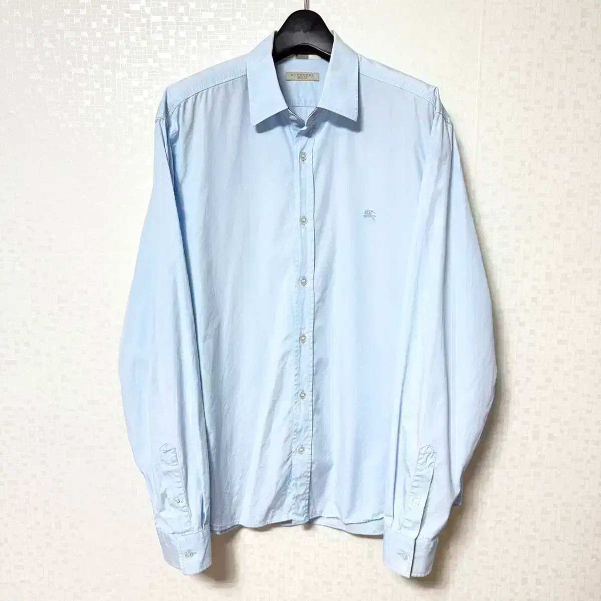 L 100 バーバリーブリット コットン シャツ ブルー