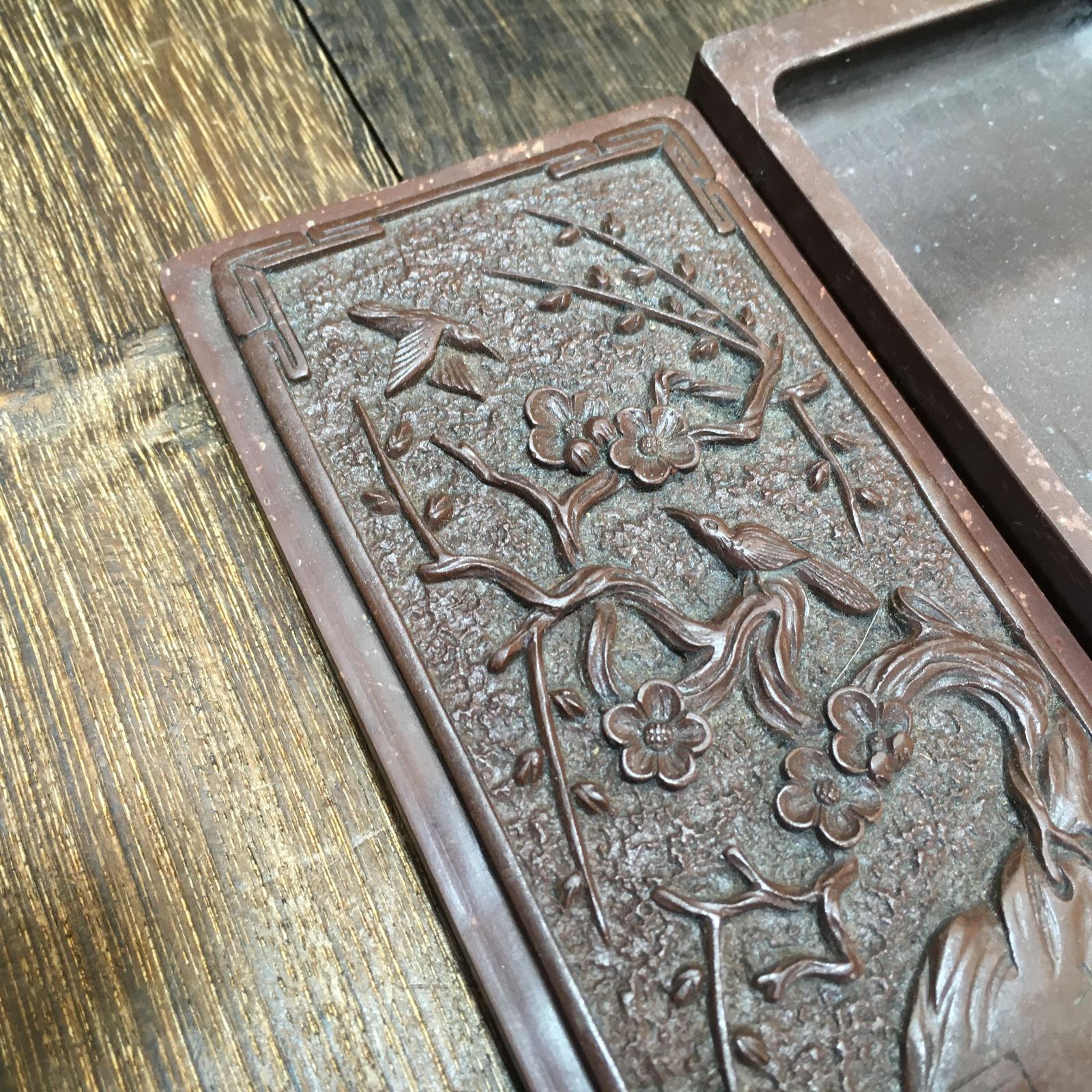 書道具 端渓硯 梅鶯紋硯 中国美術 中国美術 硯 梅 書道具 硯 端渓硯 丈 中国 骨董 書道硯 Amazon.co.