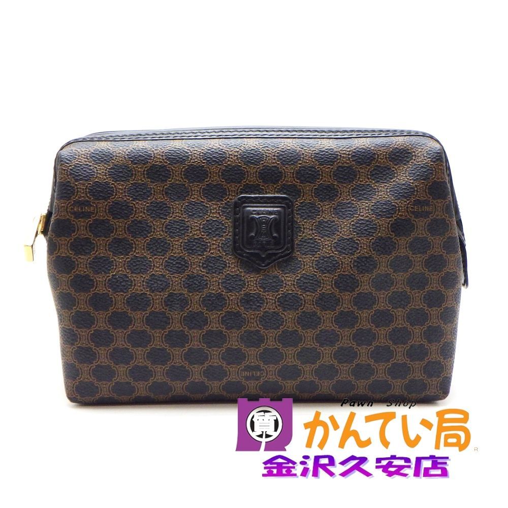 CELINE セリーヌ ポーチ マカダム ブラック ワイヤー口金 自立 メイクポーチ コスメ 久安店 A25-1906