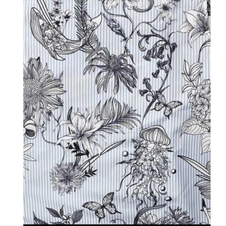 ストライプ花柄シャツワンピース