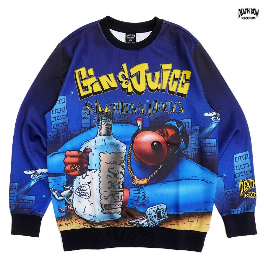 DEATH ROW RECORDS × SNOOP DOGG GIN AND JUICE TRACK CREWNECK【MULTI COLOR】 (L・XL)(デスロウレコード スウェット トレーナー クルーネック スヌープドッグ SNOOP DOGG )