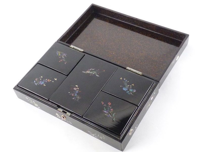 未使用】韓国伝統工芸品 螺鈿細工 螺鈿漆器 六角 宝石箱 小物入れ 菓子