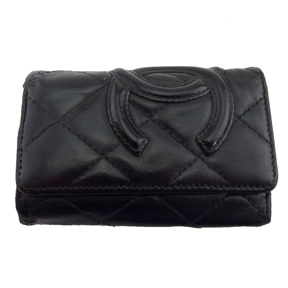 付属品一式付□シャネル カンボンライン キーケース 黒 シャネル CHANEL キーケース カンボンライン ブラック×ピンク