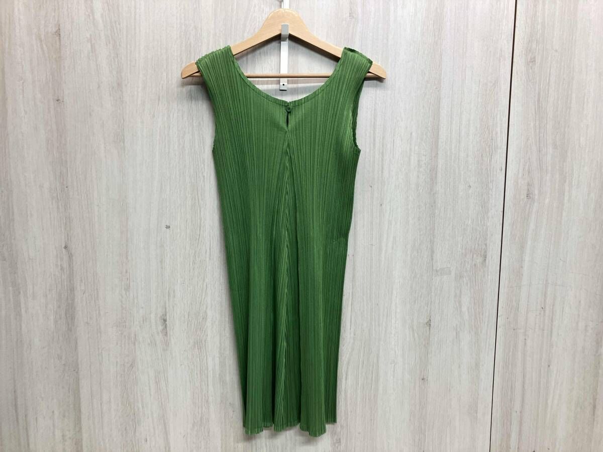 PLEATS PLEASE グリーン サイズ3 ノースリーブワンピース レディース 薄手 イッセイミヤケ プリーツプリーズ ポリエステル