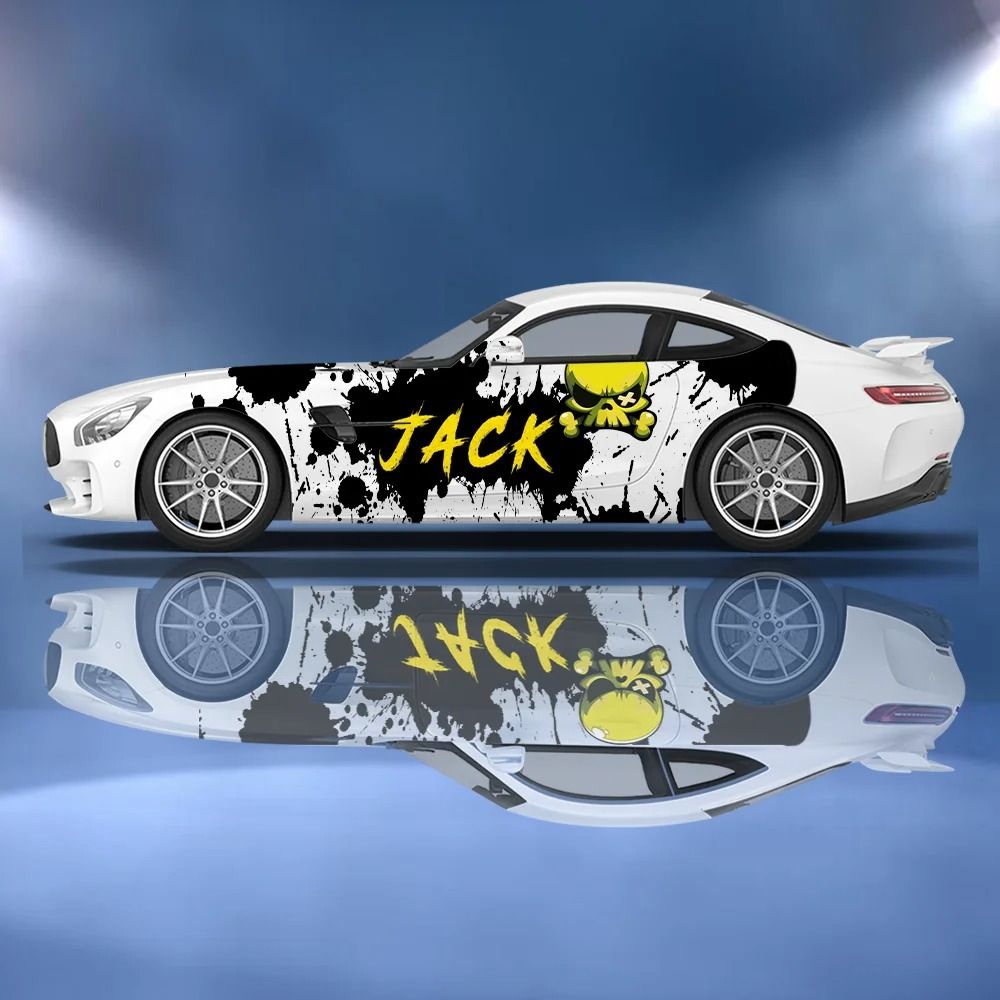 カートゥーン スケルトン ブラック グラフィティ カー バイナル ウラップ ステッカー トラック SUV 自動車 アクセサリー用 PVC 自己粘着デカール スタイリッシュ サイド ドア ペイント グラフィック カーデコレ