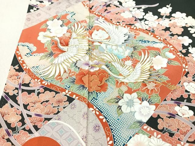 平和屋着物□豪華黒留袖 駒刺繍 飛鶴花文 金彩 正絹 逸品