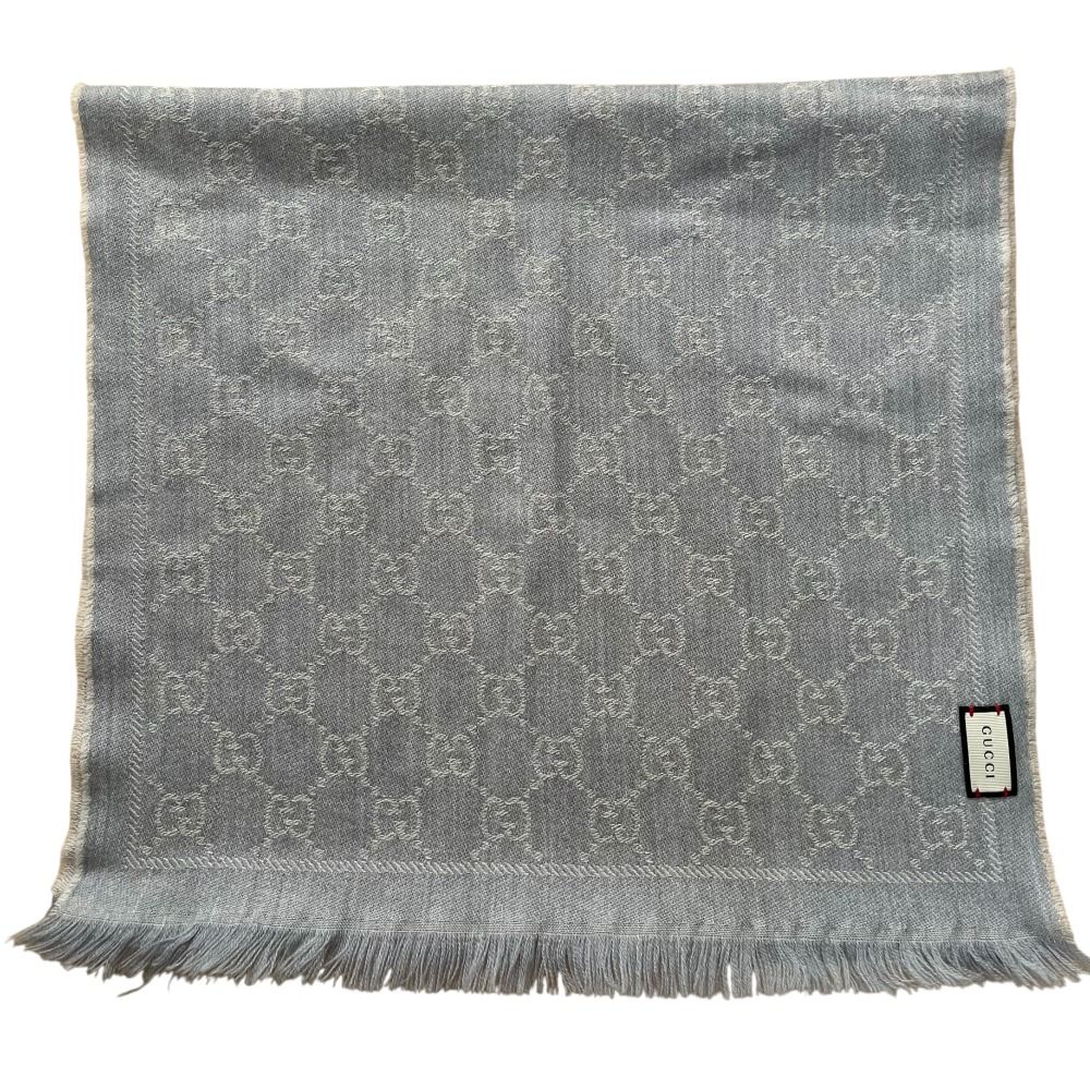 良品 GUCCI グッチ GG柄 ニットマフラー ストール グレー