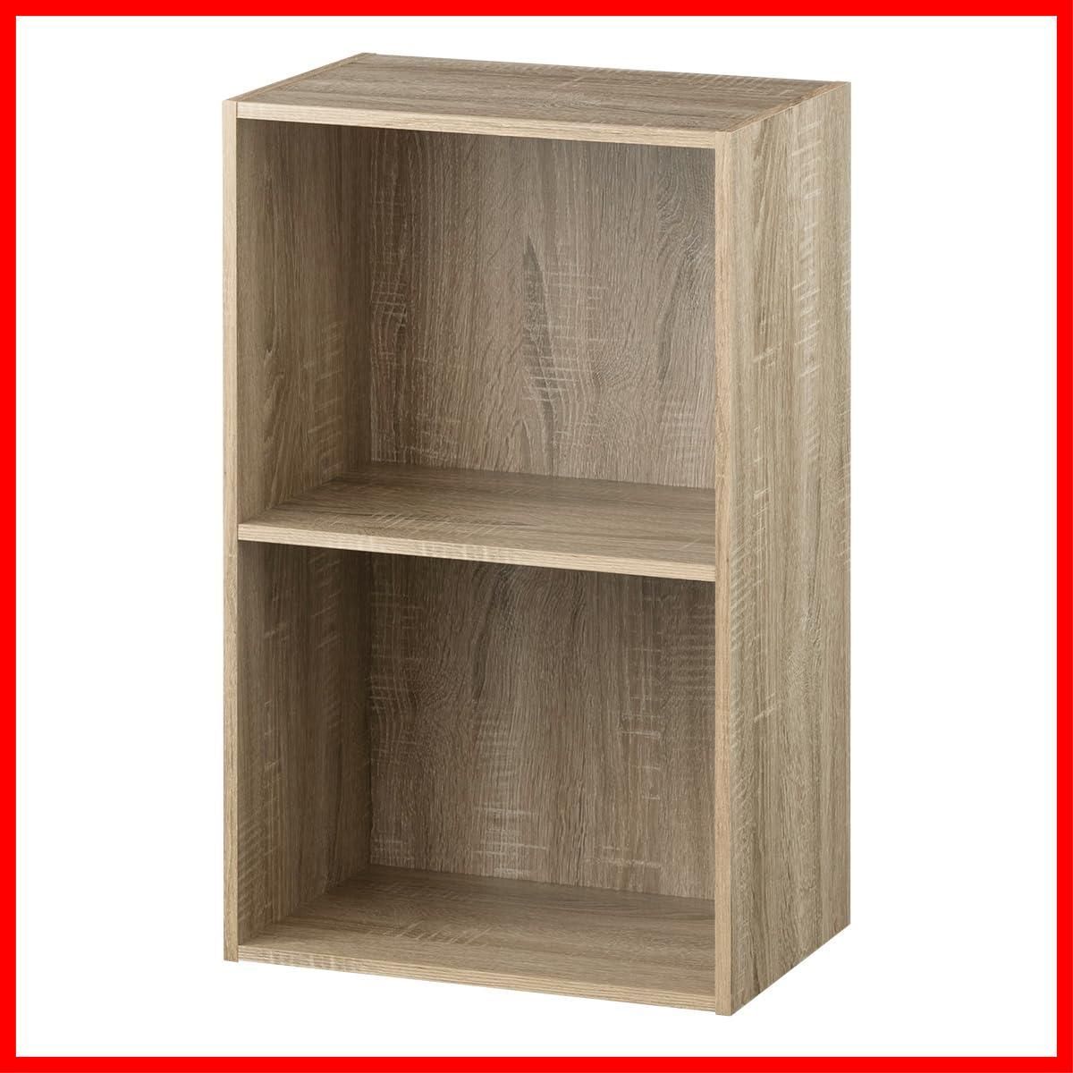 オーク リビング収納 木製 収納棚 本棚 収納ボックス 幅41.4×奥行29.1×高さ68 cm A 4対応 2段 ボックス 完成品 ぼん家具