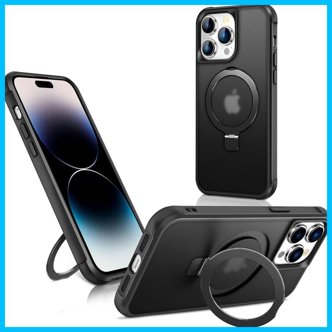【送料無料】360スタンド iPhone 15 Plus ケース MagSafe対応 マグネット搭載 半透明 アイフォン15 プラス スマホカバー 隠しリンク付き 360回転スタンド ストラップホール付き カメラ保護 カバー 耐
