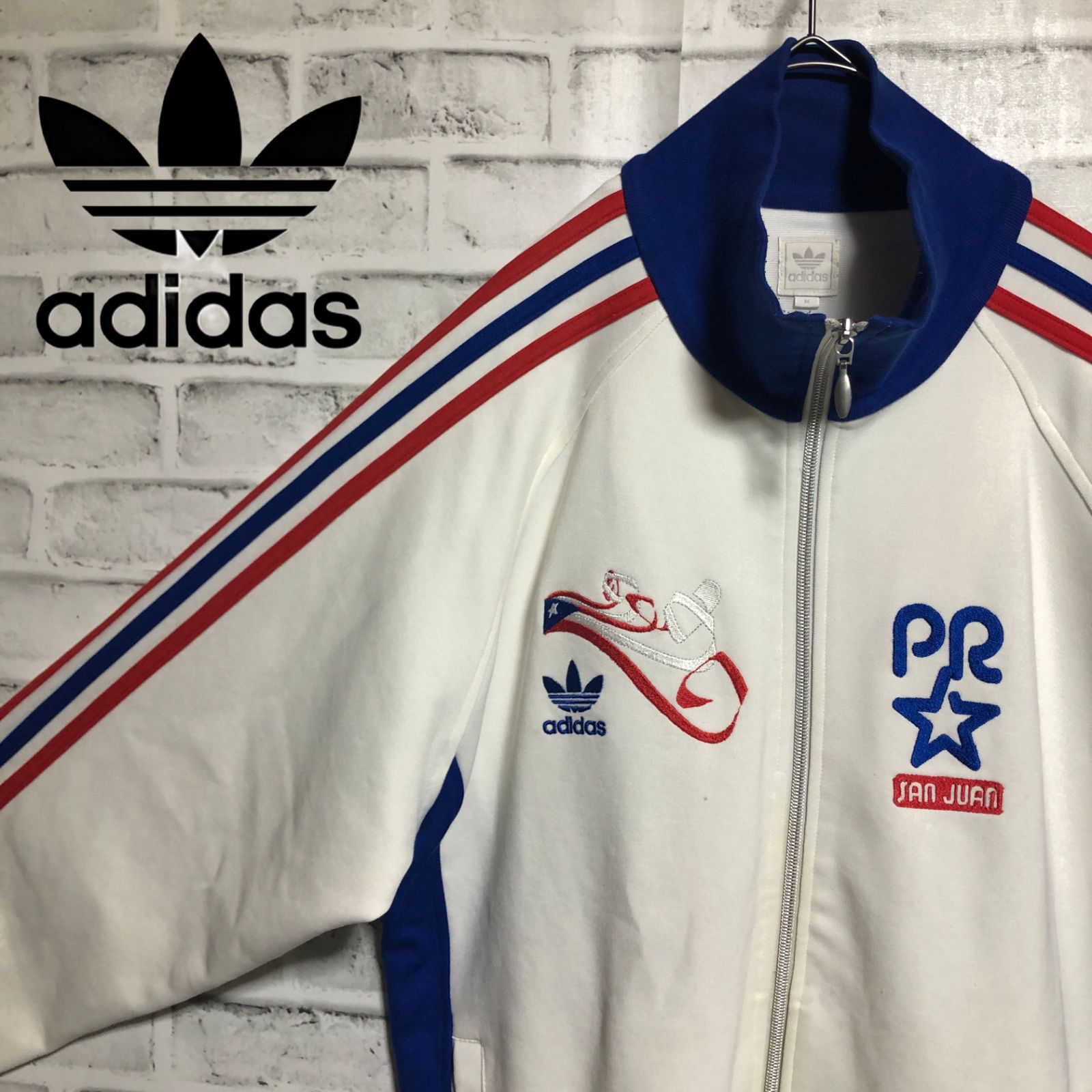 90s adidas 🇵🇷トラックジャケット/ジャージ M 刺繍ロゴ San Juan ビンテージ プエルトリコ オーバーサイズ