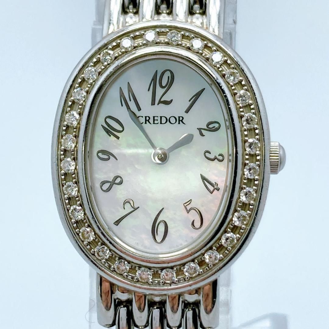 112 セイコー クレドール 白蝶貝シェル 28P ダイヤベゼル 腕時計  
