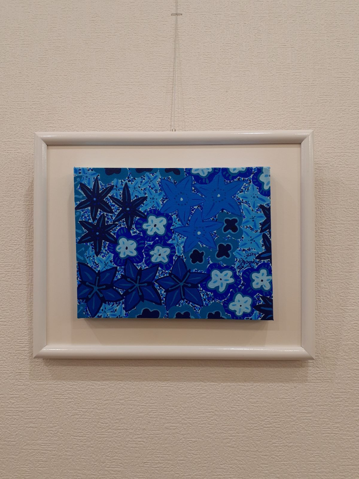最新作！ 青だらけの花の作品 F0号作品 画家 小楠アキコ アクリル