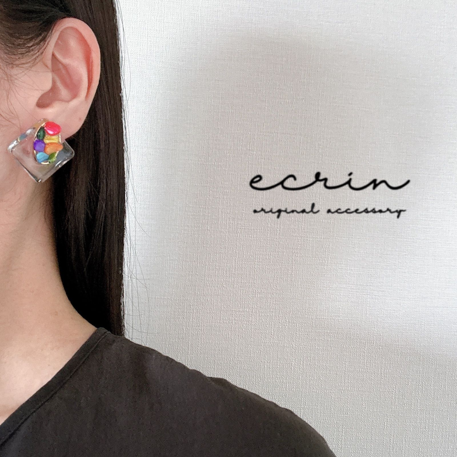 【#1695】クリア　カラフル　さざれ石　ハンドメイド　アクセサリー　ピアス 1695】クリア カラフル さざれ石 ハンドメイド アクセサリー