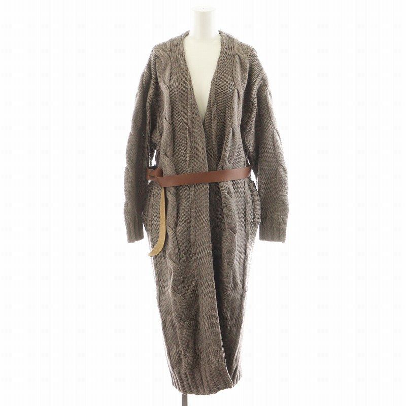ウーア Uhr BIG CABLE LONG GOWN カーディガン ロング丈  ベルト付き アルパカ混 茶 ブラウン 19AWUhr-KT120 /AN46 レディース ウーア Uhr BIG CABLE LONG GOWN カーディガン ロング丈 ベルト