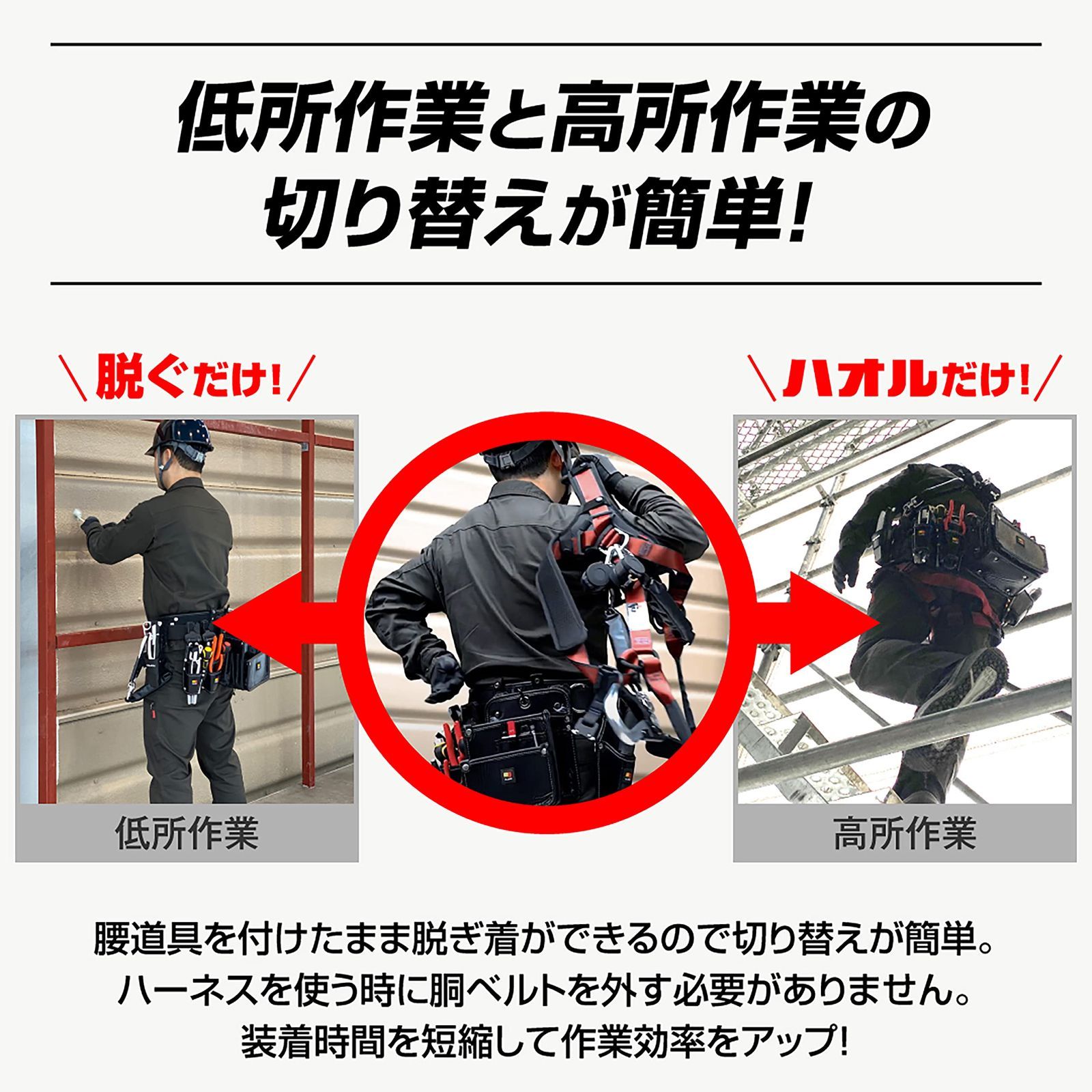兼用ランヤードと組み合わせて作業効率向上
