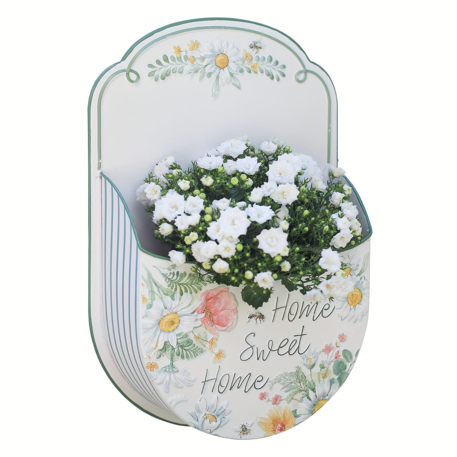 吊り下げ プランター 鉢植え 植木鉢 ぶら下げ ヨーロピアンスタイル 花柄 ホワイト ウォールプランター 金属 室内 屋内 インテリア 玄関 オ WWW_GEBZETESISAT_COM_TR